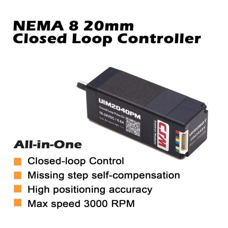 UIROBOT NEMA 8 Integrated Closed Loop Stepper Motor,Pulse-Direction Control Interface,Built-in Encoder & Motion Controller & Driver,for CNC,3D Printer,Max0.038Nm,0.6A,16-24VDC (UIM2040PM) - Image 2